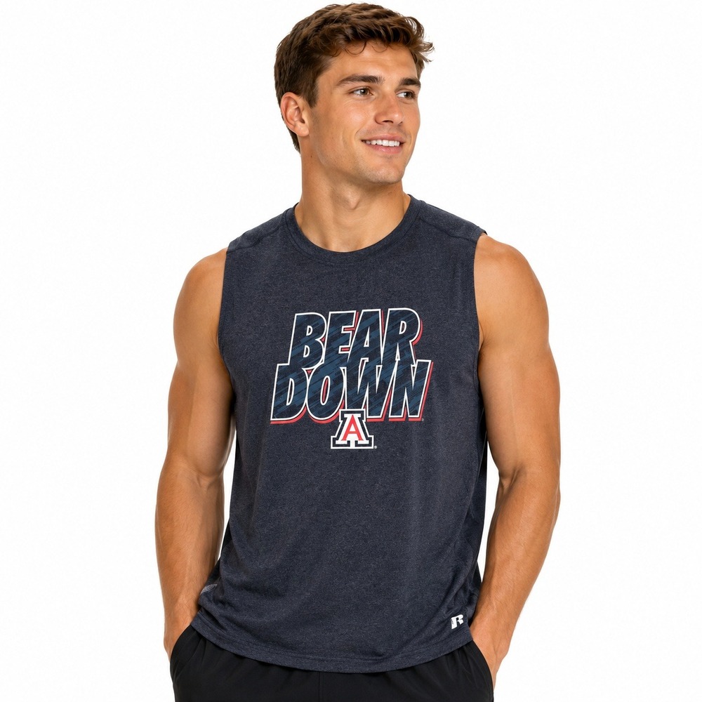 Russell Athletic Arizona Wildcats Tee Mens 2XL Bear Down Muscle Grey Sleeveless